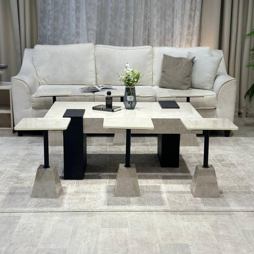 طقم طاولة ضيافة كنب مع 6 طاولات خدمة بديل رخام