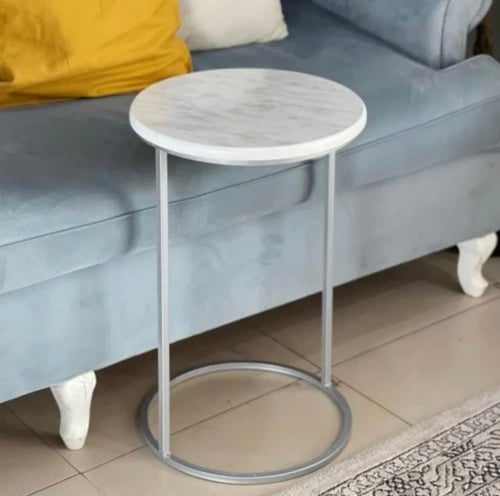 طاولة خدمة سطح خشب شكل رخامي لون ذهبي - متعددة الأ...