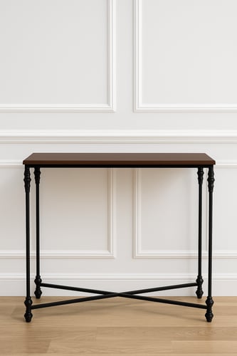 مدخل - كونسول حديد أسود سطح خشب بني - بتصميم أنيق...