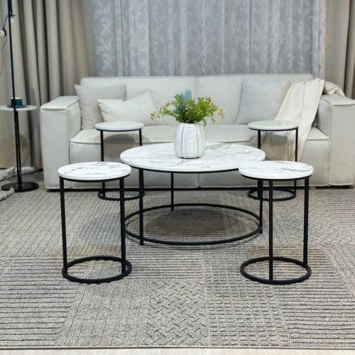 طقم طاولات ضيافة خشب لون سيراميك مع 4 خدمة *LU توص...