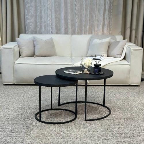 طقم طاولتين دائري خشب سنديان