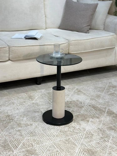 طاولة خدمة بزجاج أسود وقاعدة رخام