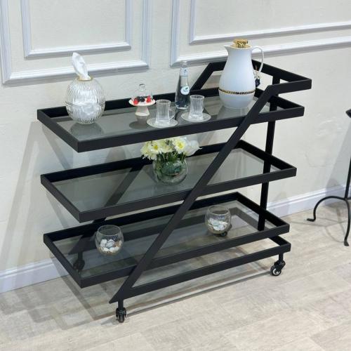 عربية تقديم 3 دور حديد لون اسود سطح زجاج اسود شفاف