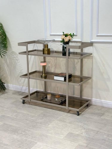 عربية تقديم ضيافة 3 دور شمباني سطح زجاج بني - بتصم...