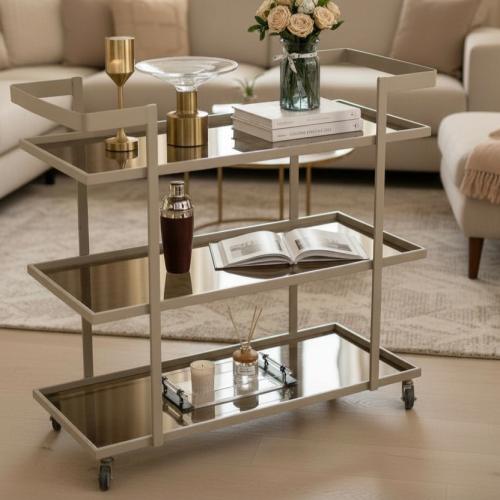 عربية تقديم ضيافة 3 دور شمباني سطح زجاج بني - بتصم...