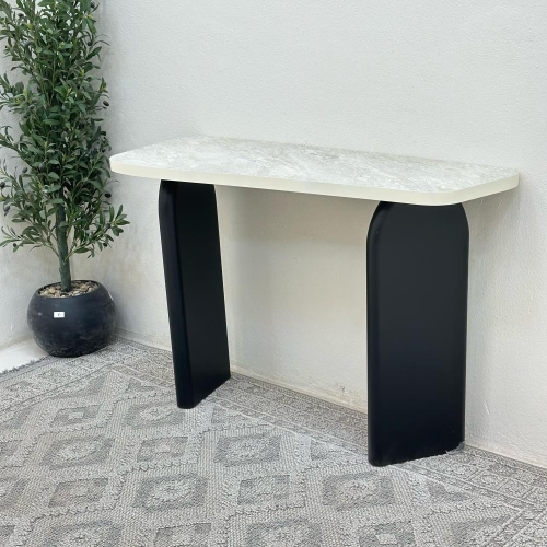 طاولة مدخل سطح بديل حجر ملمس خشن قاعده خشب لون اسو...