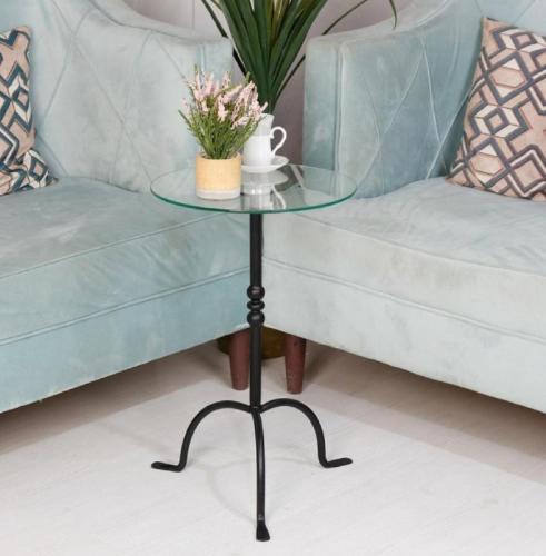 طاولة خدمة قاعدة حديد أسود سطح زجاج شفاف(TL)