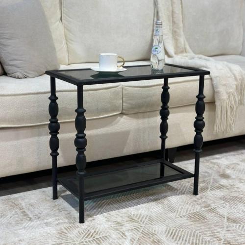 طاولة خدمة حديد أسود زجاج أسود شفاف(TL)