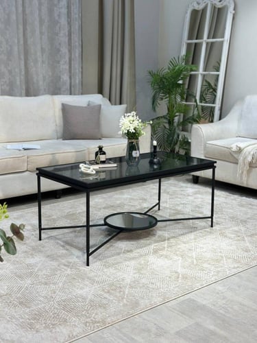 طقم طاولات فخم بسطح زجاج أسود – تصميم عصري يجمع بي...