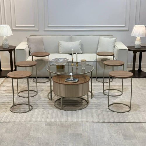 طقم طاولتين متداخلة مع 6 خدمة *