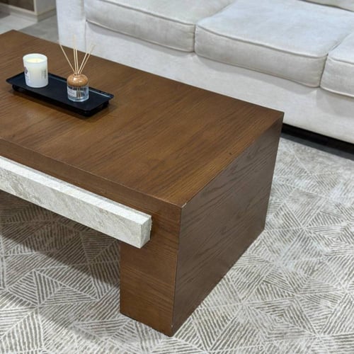 طاولة تقديم خشب سنديان بني بتفاصيل رخامية – تصميم...