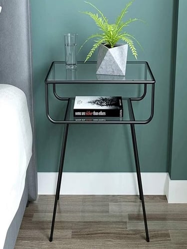 طاولة جانبية ( كومدينه ) زجاج شفاف لون أسود - متعد...