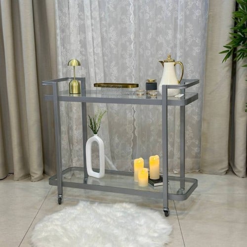 عربية تقديم دورين لون فضي زجاج شفاف