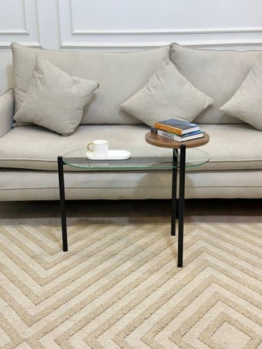 طاولة جانبية دورين بسطح زجاجي وخشبي