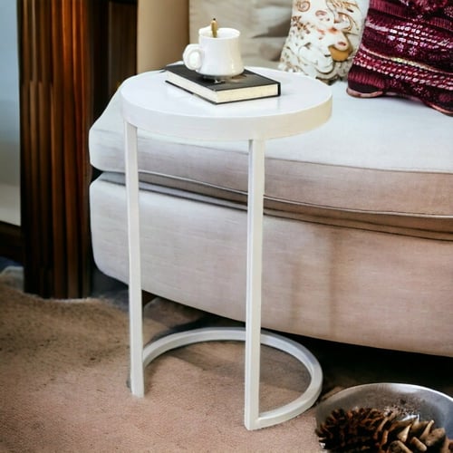 طاولة خدمة عصرية شكل دائري تدخل الكتب لون ابيض