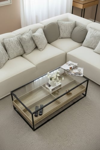 طاولة ضيافة مودرن خشب سطح زجاج شفاف *LU توصلك قبل...