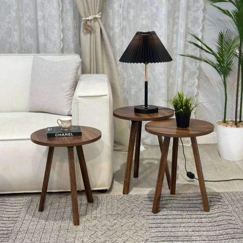 طقم طاولات 3 قطع لون بني