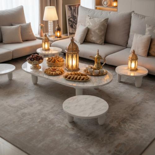 طقم طاولات ارضي بيضاوي مع 4 خدمة * LU توصلك قبل ال...