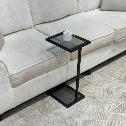 طاولة خدمة سوداء قاعدة سطح سفلي زجاج أسود و سطح عل...