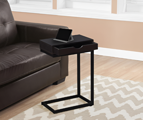 طاولة خدمة حديد أسود سطح خشب أسود مع درج - بتصميم...