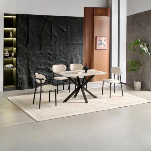 طاولة طعام سيراميك بلون بيج مع 4 كراسي - بتصميم أن...