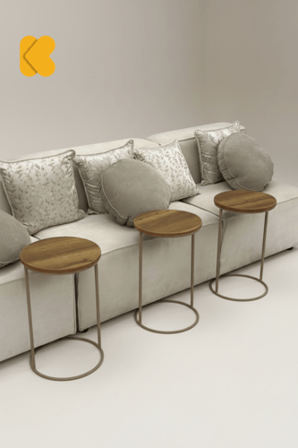 طقم طاولة خدمة 3 حبة حديد ذهبي سطح خشب شكل رخامي -...