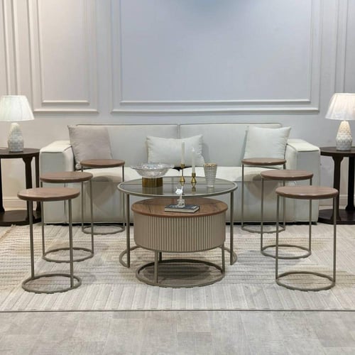 طقم طاولتين متداخلة مع 6 خدمة *