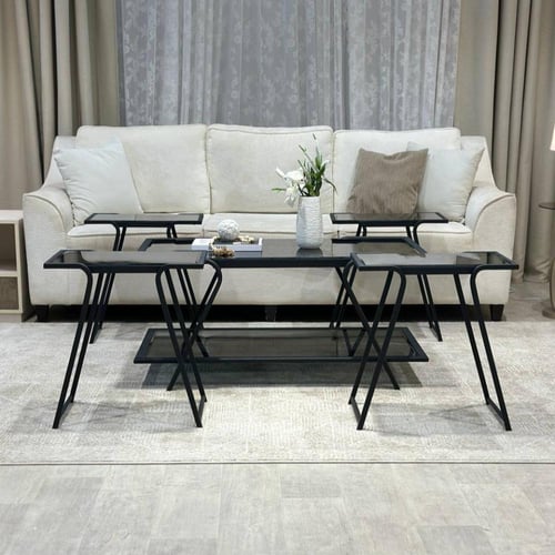 طاولة ضيافة دورين لون أسود سطح زجاج أسود شفاف مع 4...