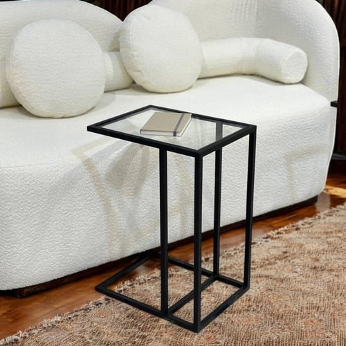 طاولة خدمة حديد أسود زجاج شفاف