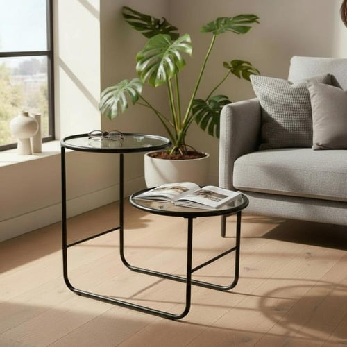 طاولة جانبية دورين حديد أسود سطح زجاج شفاف - بتصمي...