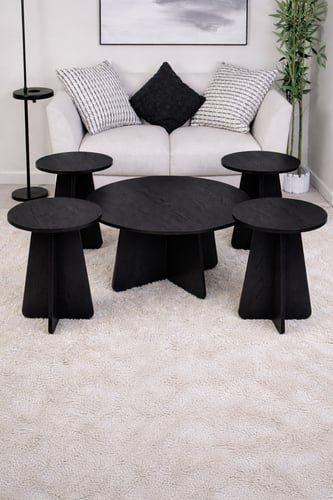 طقم طاولات مع 4 خدمة خشب سنديان اسود