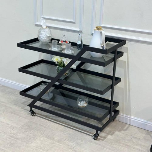 عربية تقديم 3 دور حديد لون اسود سطح زجاج اسود شفاف