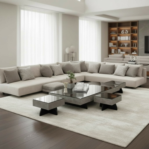 طقم طاولات ارضي بديل رخام زجاجي مع 4 خدمات