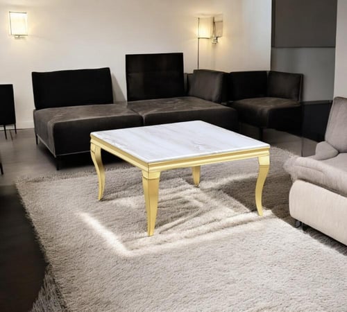 طاولة استيل رخام مربع ارجل ذهبي