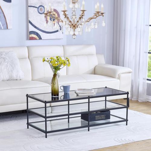 طاولة ضيافة 3 دور حديد أسود سطح زجاج شفاف - بتصميم...