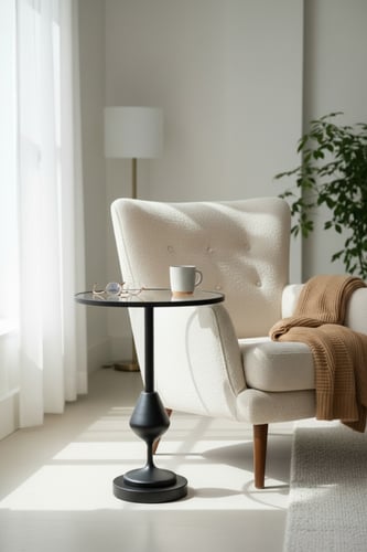 طاولة جانبية دائرية مودرن بقاعدة معدنية سوداء *LU...