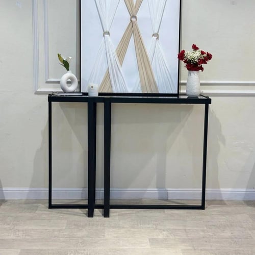 كونسول - مدخل حديد أسود زجاج أسود شفاف