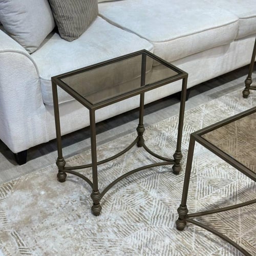 طقم طاولة تقديم مع 4 خدمة - تصميم زجاجي بإطار بني...