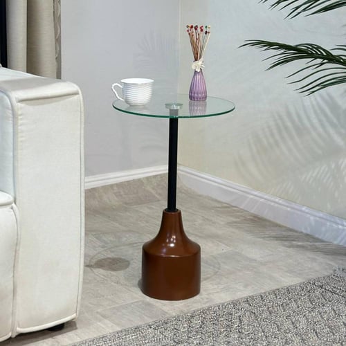 طاولة خدمة بني زجاج شفاف