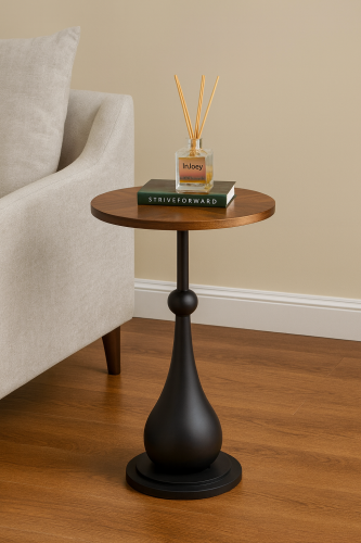 طاولة خدمة سطح بني قشرة جوز الهند قاعدة سوداء