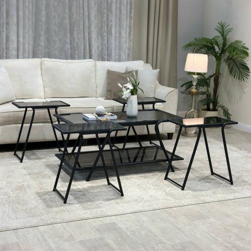 طاولة ضيافة دورين لون أسود سطح زجاج أسود شفاف مع 4...