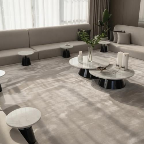 طقم طاولات ضيافة ارضي 8 قطع خشب رخامي