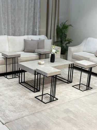 طقم طاولة ضيافة بديل رخام مع 4 طاولات خدمة – تصميم...