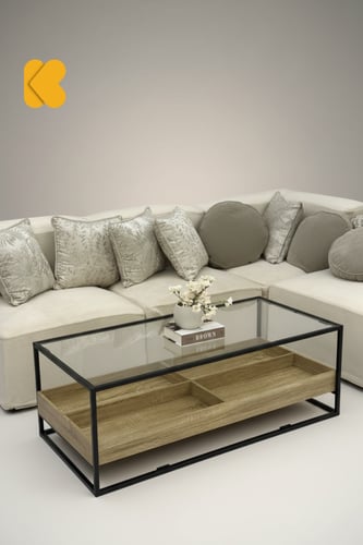 طاولة ضيافة مودرن خشب سطح زجاج شفاف *LU توصلك قبل...