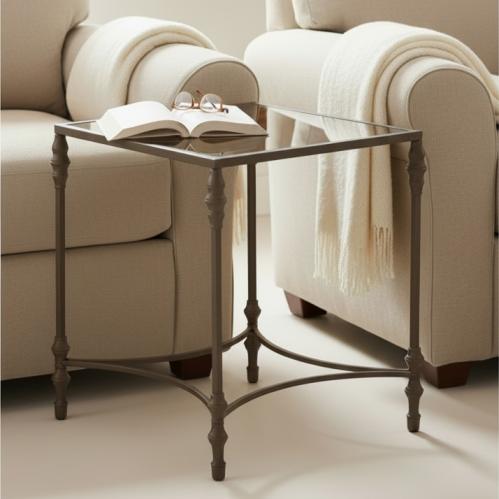 طاولة جانبية شمباني سطح زجاج بني شفاف tl