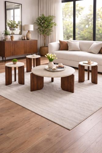 طقم طاولات مع 3 خدمة سطح بديل الرخام بيج * LU طاول...