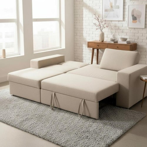 كنب قماش بيج متعدد الاستخدامات - بتصميم فاخر *شحن...