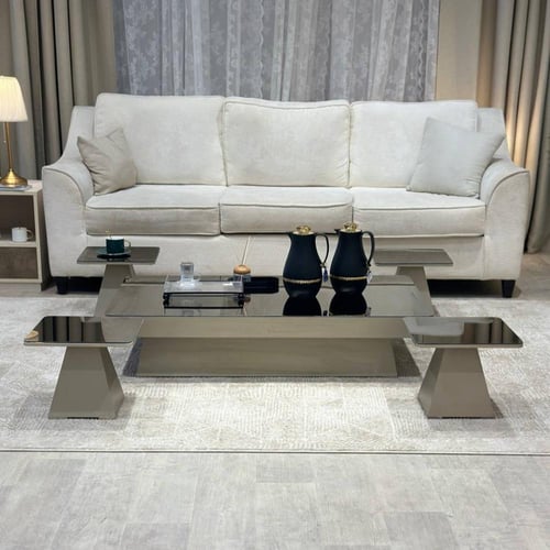 طقم طاولة ضيافة ارضي مع 4 طاولات خدمة بلون شمباني...