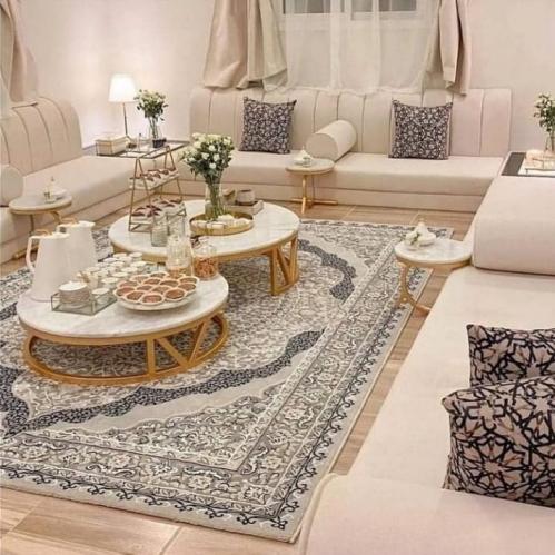 طقم طاولات ضيافة ارضي حديد ذهبي سطح خشب شكل رخام(T...