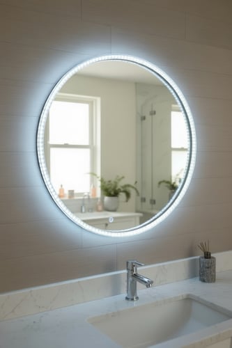 مرآة دائرية بإضاءة LED محيطية –مقاس 80.80 سم * LU...